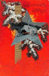  German Christmas Greetings scenic view home in snow scene antique pc Y12249 