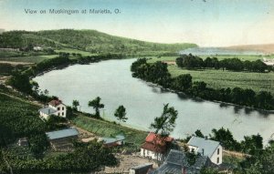 C.1905-10 View on Muskingum River At Marietta. Ohio Vintage Postcard P19 