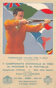 CLAY PIGEON SHOOTING WORLD CHAMPIONSHIP GUN ITALY ADVERTISING POSTCARD (1930)