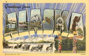 Large Letter Linen Greeting Postcard Alaska Curt Teich