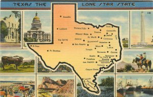 Texas 1940s Map Attractions Postcard Galveston Tichnor linen roadside 22-10444