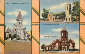 Linen Multiview Postcard; Churches of Marietta GA Cobb County Unposted C. Teich