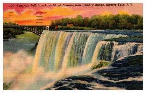 Vintage 1952 Postcard American Falls Luna Island New Rainbow Bride Niagara Falls