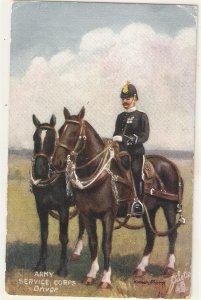 Army Service Corps. Driver. Horses Tuck Oilette PC # 9167