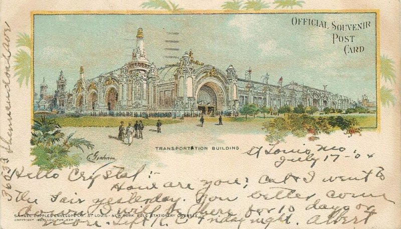 Postcard Missouri St. Louis World's Fair 1904 Transpiration Building 23+-6681