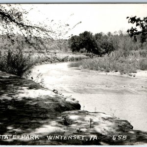 c1950s Winterset, IA RPPC Pammel State Park Real Photo River Dam Postcard A105