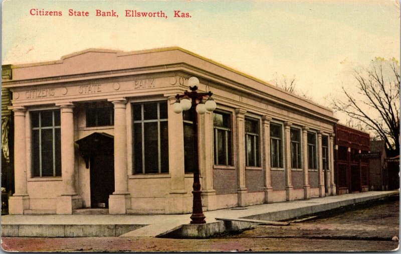 Postcard Citizens State Bank in Ellsworth, Kansas131698 United