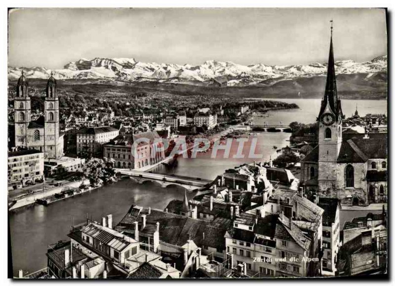 Modern Postcard Zurich und die Alpen