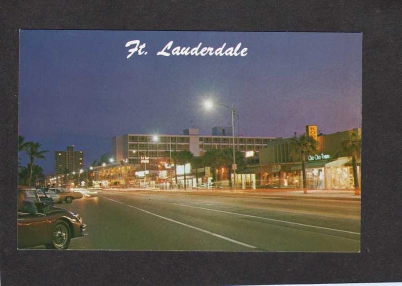 FL Los Olas and Atlantic Blvd at Night, Ft Fort Lauderdale Florida Postcard PC