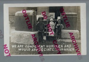 Shelby OHIO RPPC c1910 ADVERTISING Tombstone MONUMENT WORKS Funeral Grave KIDS!