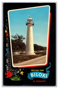 Postcard MS Greetings From Biloxi In Mississippi Lighthouse