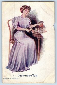 1910 Classy Pretty Woman Afternoon Tea P. Gordon Fort Madison Iowa IA Postcard