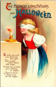 Vintage Ellen Clapsaddle Adorable Little Girl Romantic Halloween Postcard UNUSED