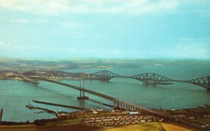 Vintage Postcard Aerial View Forth Bridges Cantilever Railway Bridge Scotland UK