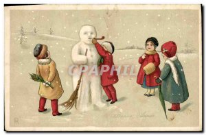 Old Postcard Fantasy Snowman Children