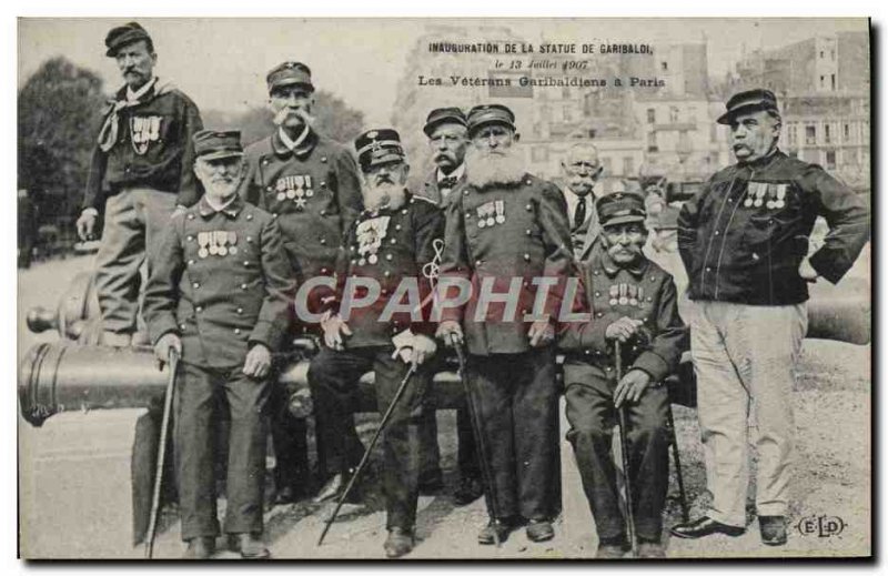 Old Postcard Army Inauguration of the statue of Garibaldi July 13, 1907 By Th...