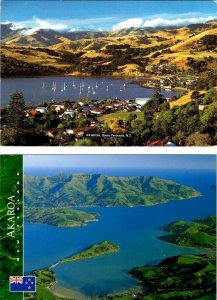 2~4X6 Postcards  Akaroa, New Zealand  HARBOUR~HOMES~SAILBOATS & AERIAL VIEW