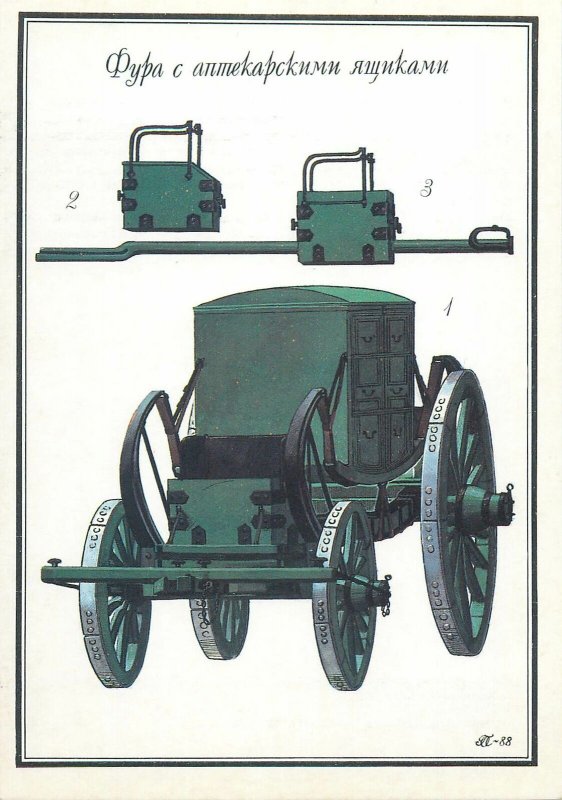 Post card Military equipment war time wounded soldier transport cart
