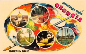 GREETINGS FROM GEORGIA~DOWN IN DIXIE~PAINTERS PALETTE W/ PHOTOS POSTCARD 1960s