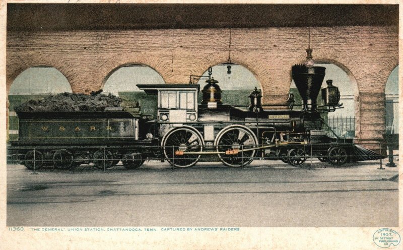 Vintage Postcard 1909 The General Union Station Chattanooga Train Locomotive 