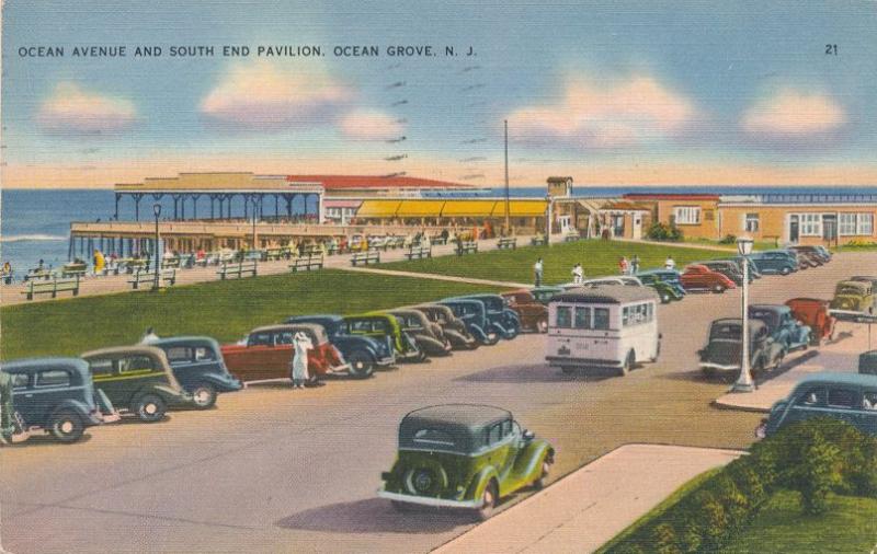 Old Autos on Ocean Drive at South End Pavilion Ocean Grove NJ New Jersey pm 1937