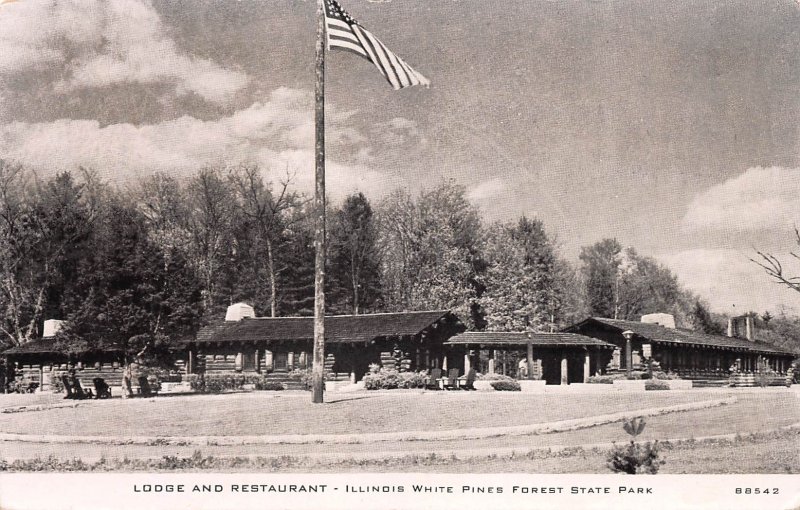 Lodge and Restaurant, illinois White Pines, Forest State Park, Early Postcard