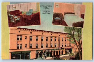 1940 Tucson Arizona Postcard Mac Arthur Hotel Southern Pacific Depot Downtown