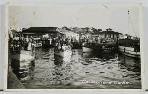 RPPC Caimanera Cuba Boats Cigars Men US Sailor Vintage Real Photo Postcard L4