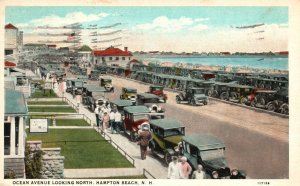 Vintage Postcard 1929 Ocean Avenue Looking North Hampton Beach New Hampshire NH