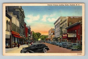 Dunkirk, NY-New York, Central Avenue, Store Front, Shops, Linen Postcard