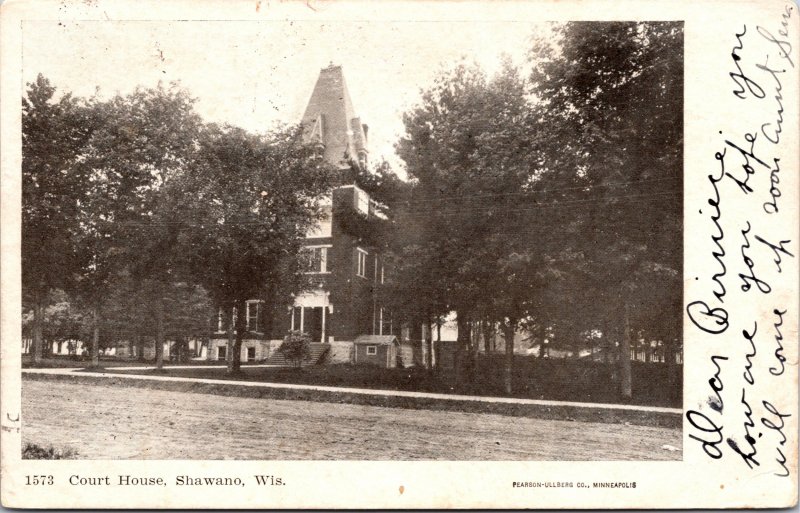 Shawano WI Court House RPPC Postcard used 1907