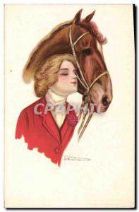 Old Postcard Horse Riding Equestrian Woman