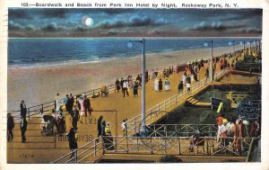 Rockaway Park-Queens NY New York City  BOARDWALK NIGHT VIEW  1939 Linen Postcard