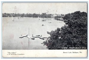 Burlington Wisconsin Postcard View Beach Hall The Antlers c1911 Vintage Antique