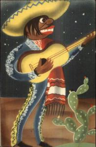 Art Deco - Mexico Musician w/ Guitar Mariachi etc Serenade Postcard