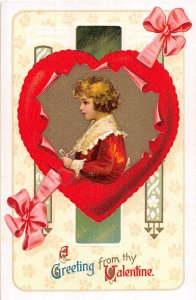 J70/ Valentine's Day Love Holiday Postcard c1910 Heart Ribbon 120