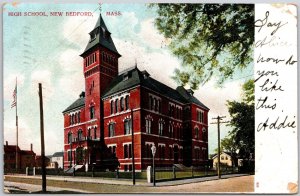 1906 High School New Bedford Massachusetts MA Street & Building Posted Postcard