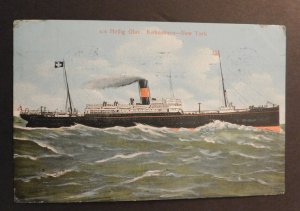 1900s Ship Postcard Cover From Kristiana to Richmond ME S.S. Hellig Olav