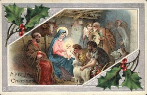 Christmas Shepherds and Sheep Visit Mary and Baby Jesus c1910 Vintage Postcard