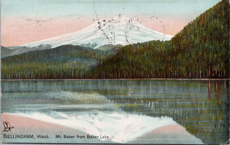 Bellingham WA Mount Baker from Baker Lake c1908 Tuck Postcard G26