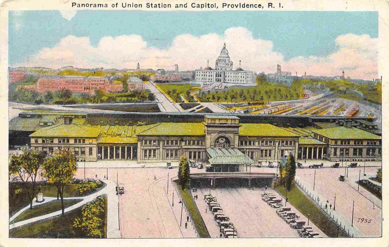 Union Railroad Depot Capitol Panorama Providence Rhode Island 1926 postcard