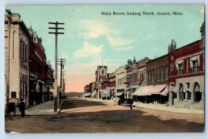 Austin Minnesota Postcard Main Street Looking North Road c1912 Vintage Antique