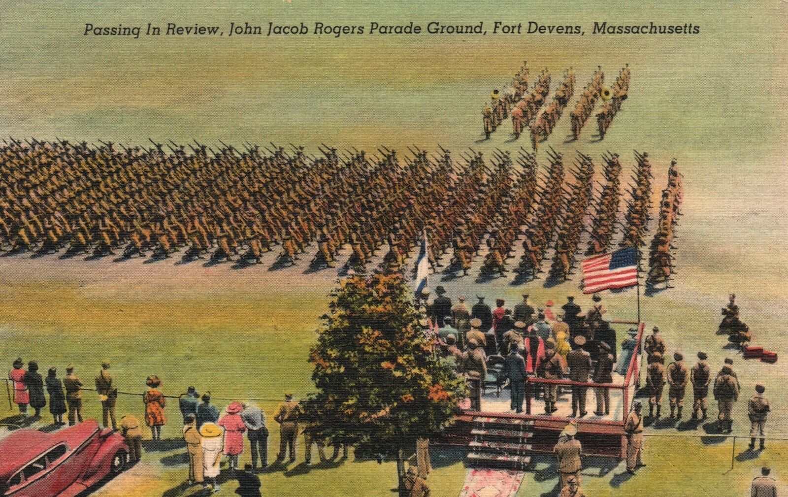 Vintage Postcard 1930s John Jacob Roger Parade Ground Fort Devens