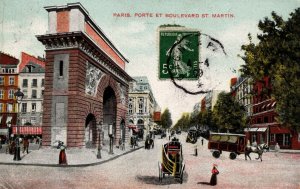 France Paris Porte Et Boulevard St. Martin Vintage Postcard 08.86