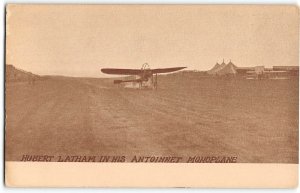 Aviator Hubert Latham Antoinette Monoplane Airplane 1910s Antique Postcard
