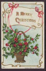 A Merry Christmas,Basket of Holly Postcard