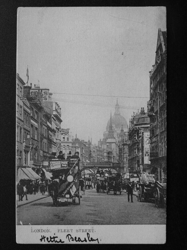 London FLEET STREET Animated Scene c1907 Postcard by E.F.A.