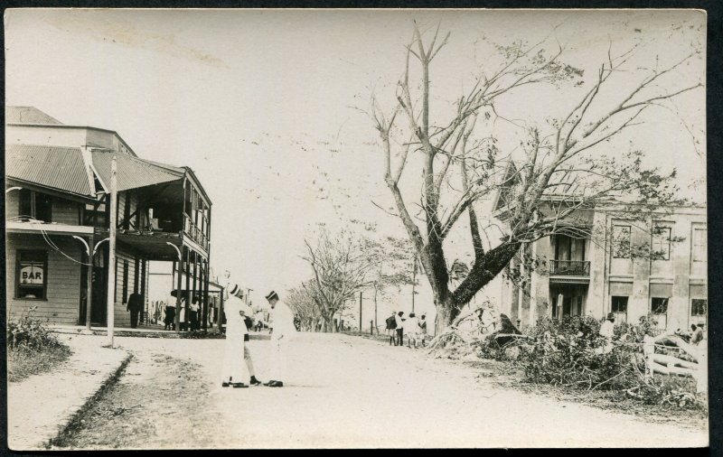 Fiji Hurricane real photo postcard, Main Street, Melbourne Hotel, Cornegie Li...