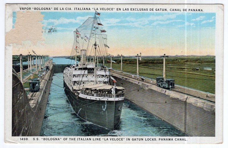 S. S. Bologna of the Italian Line La Veloce in Gatun Locks, Panama Canal