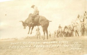 RPPC Jonas DeArman Brahma Steer Cheyenne Frontier Day Rodeo 1937 Outwest Photo